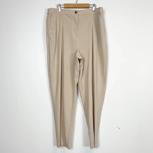 BCBGeneration Dress Pants Women Large Beige High Rise Pleated Straight Leg Ankle - Picture 1 of 12